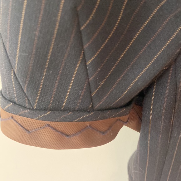 BCBGMaxAzria short sleeve jacket striped menswear navy Blazer M - Picture 3 of 12